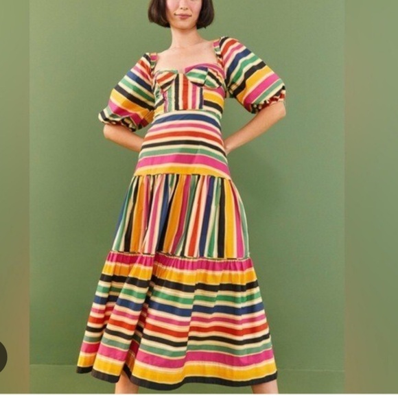 FARM Rio Dresses & Skirts - Farm Rio Rainbow Striped Midi Dress
